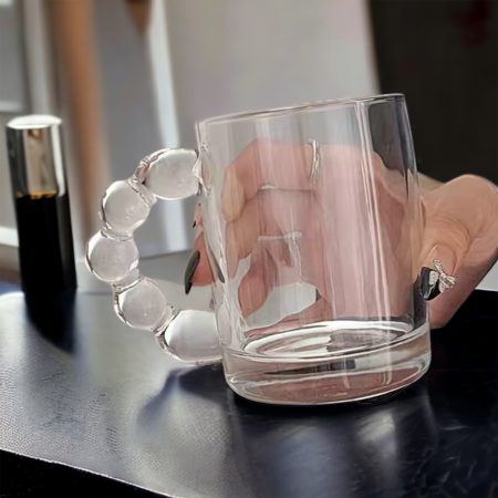 Glass Coffee Mug with Bubble Handle