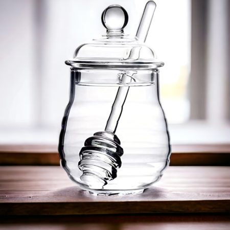 Glass Honeypot with Lid and Dipper